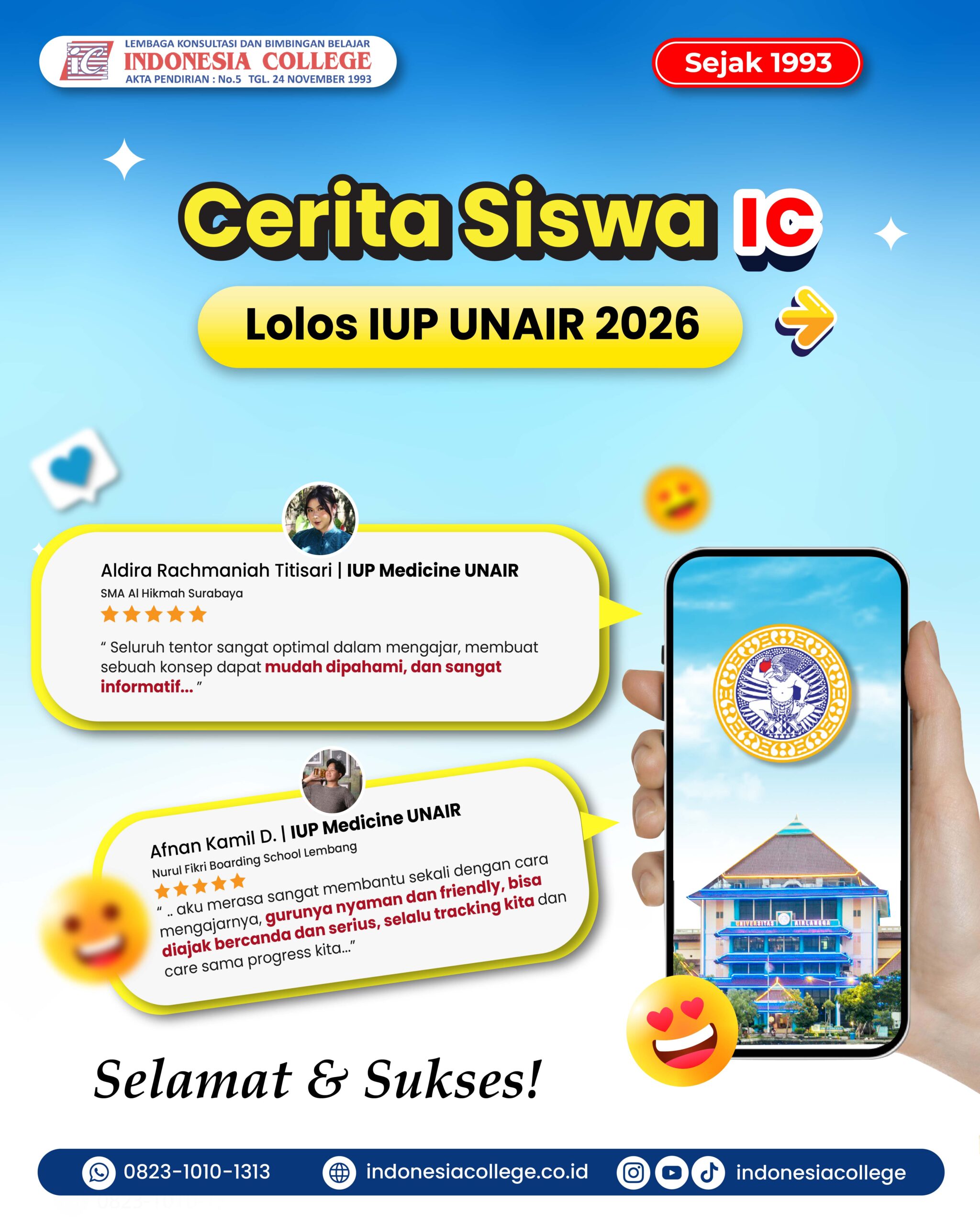 Testimoni Bimbel IUP UNAIR untuk persiapan kelas internasional Universitas Airlangga
