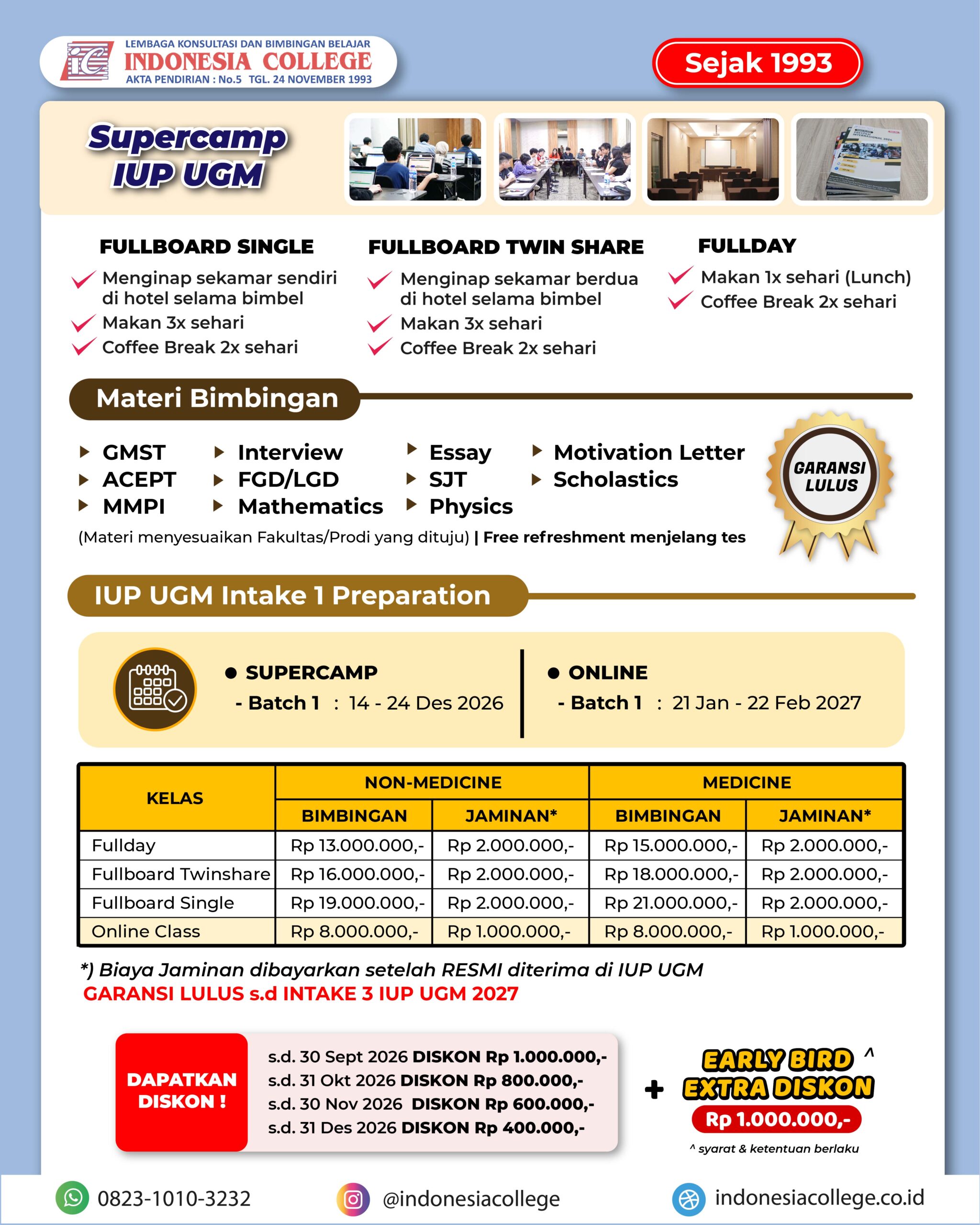 Bimbel IUP Animal Science UGM Indonesia College untuk persiapan GMST AcEPT dan academic English