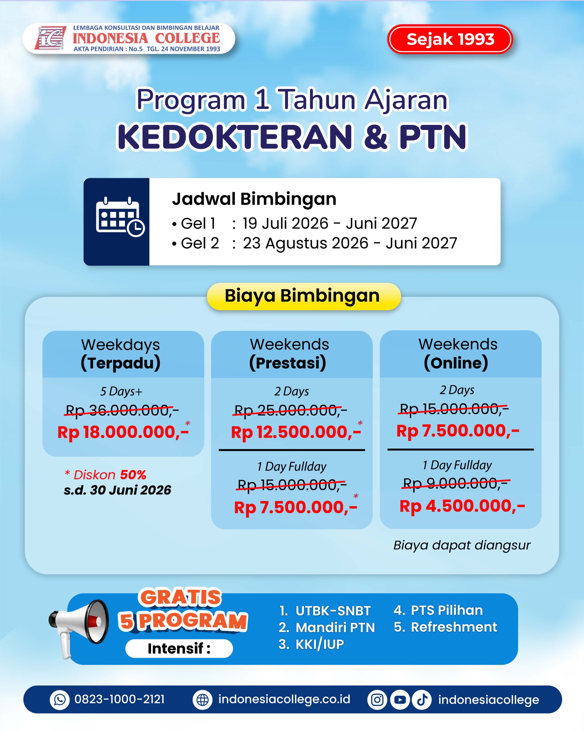 Bimbel Kedokteran UGM Indonesia College untuk persiapan masuk FK-KMK UGM melalui SNBT UM UGM CBT dan IUP Medicine