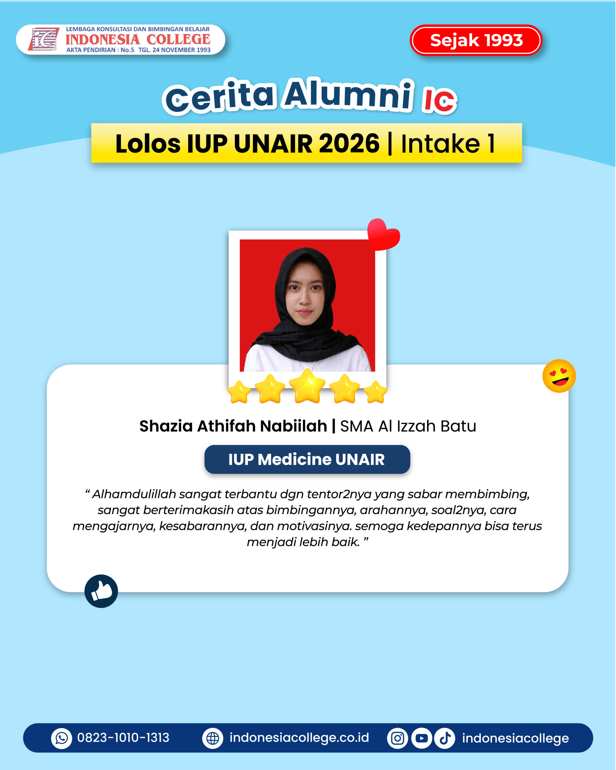 Testimoni Bimbel IUP UNAIR untuk persiapan kelas internasional Universitas Airlangga
