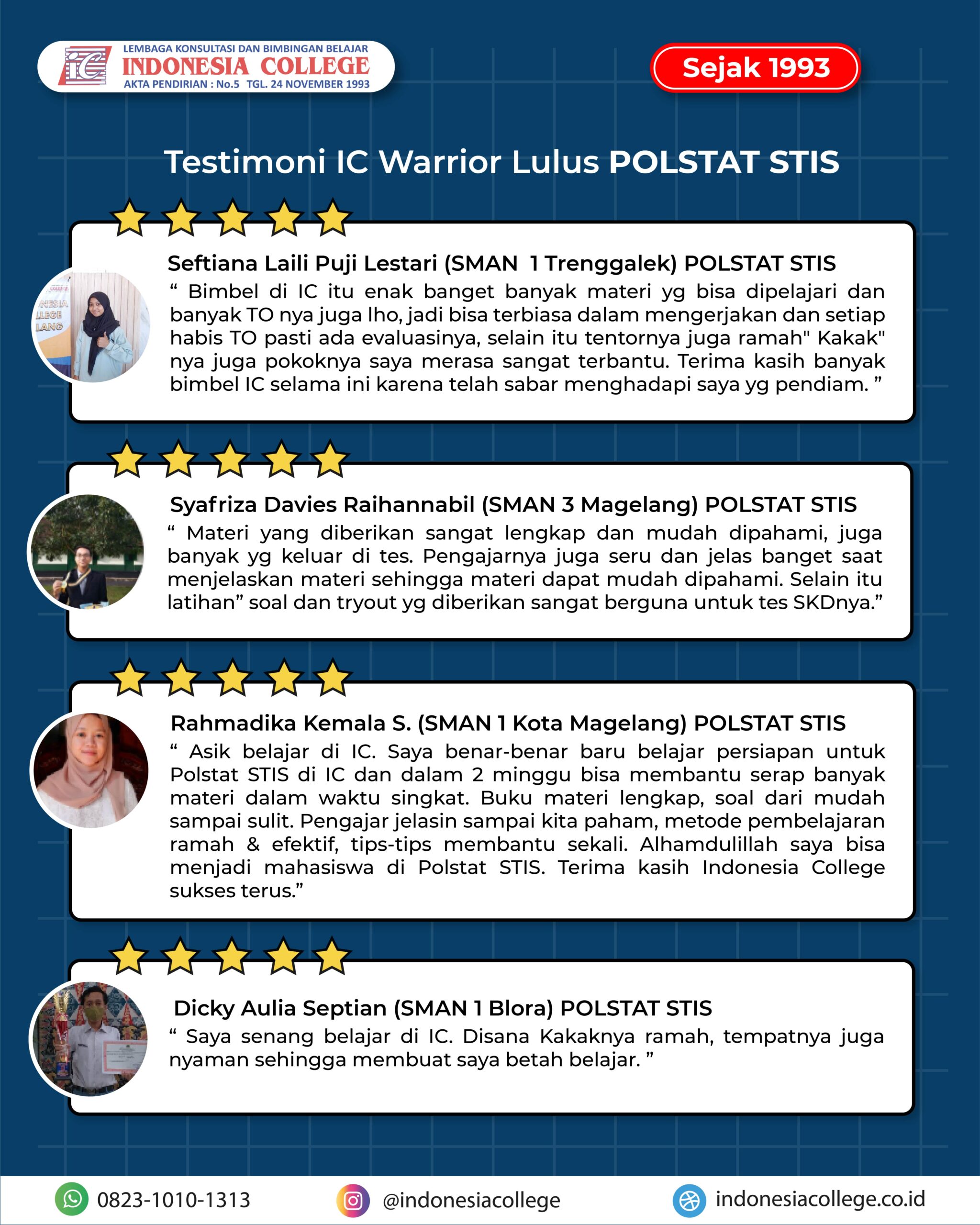 Testimoni Bimbel POLSTAT STIS Indonesia College
