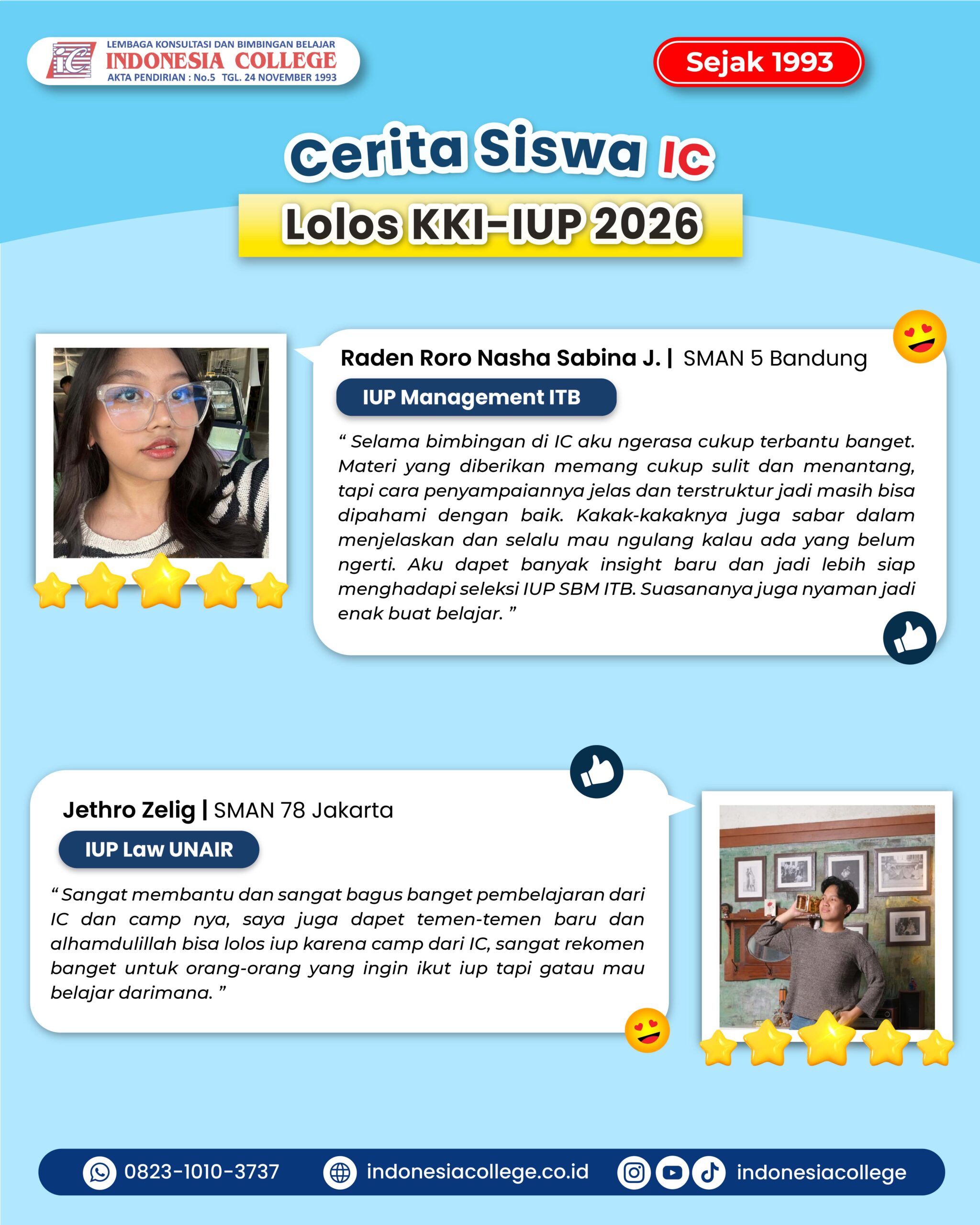 Testimoni Bimbel IUP ITB untuk persiapan International Undergraduate Program ITB