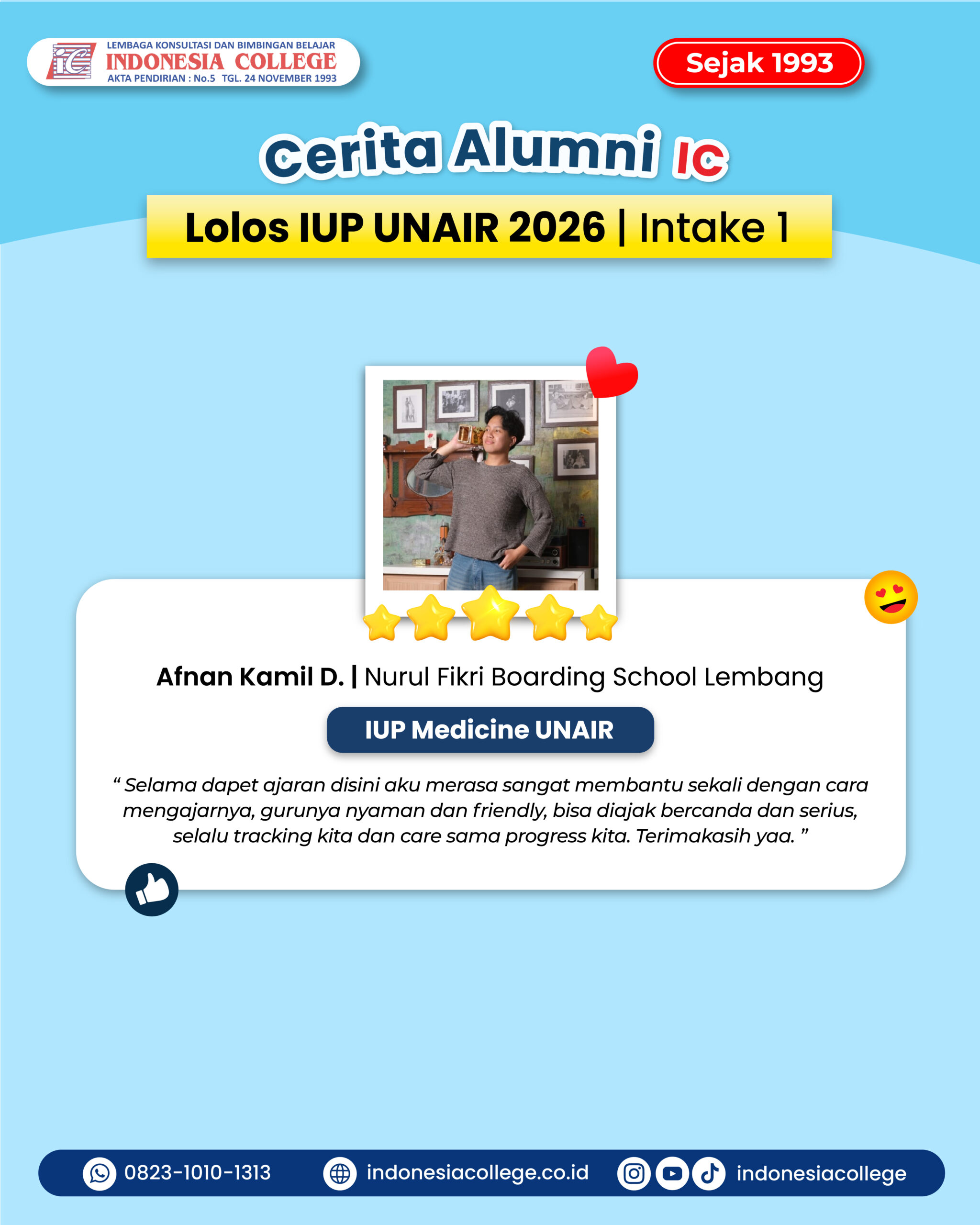 Testimoni Bimbel IUP UNAIR untuk persiapan kelas internasional Universitas Airlangga