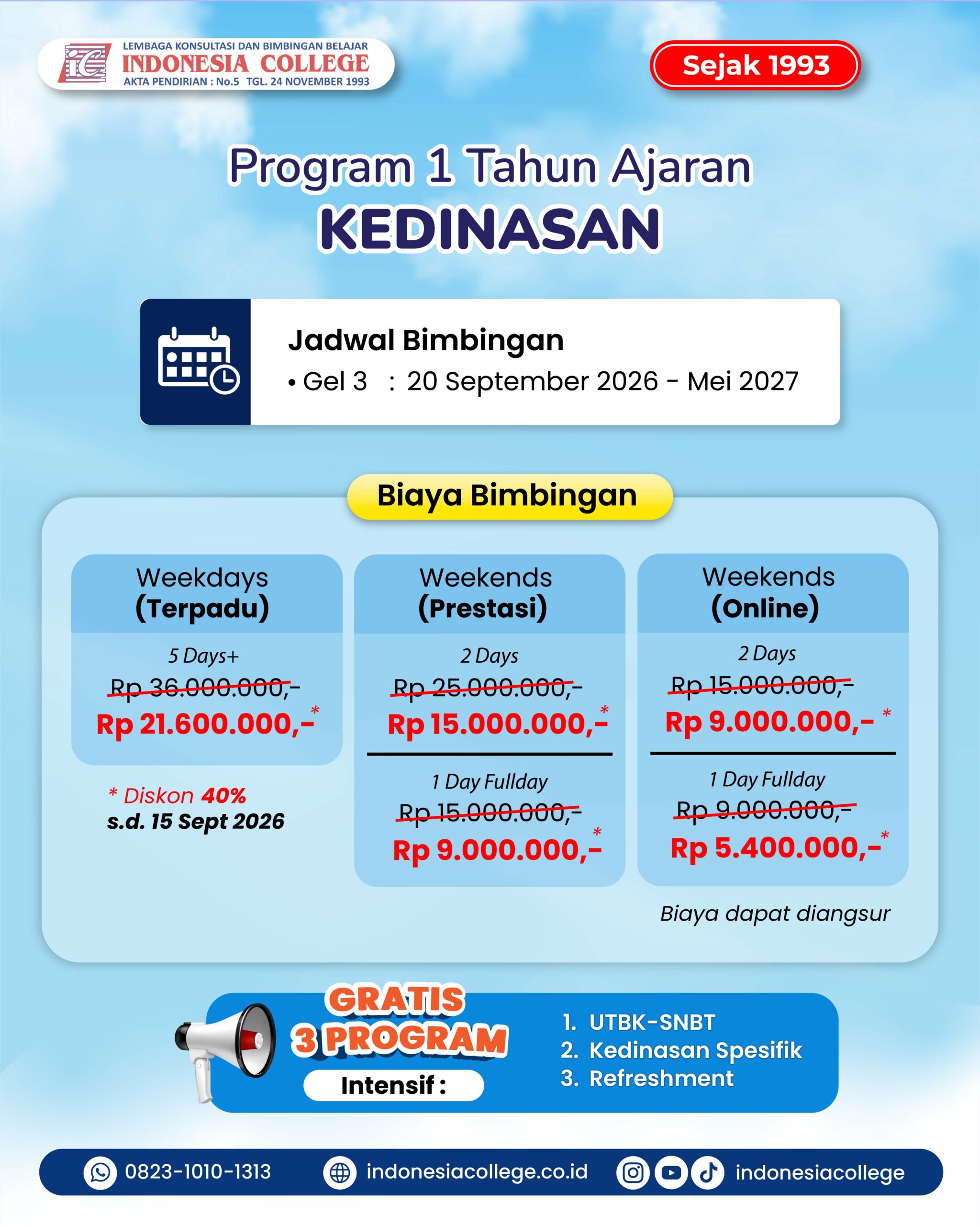 Bimbel Kedinasan Terpadu 1 tahun ajaran 2027 by Indonesia College